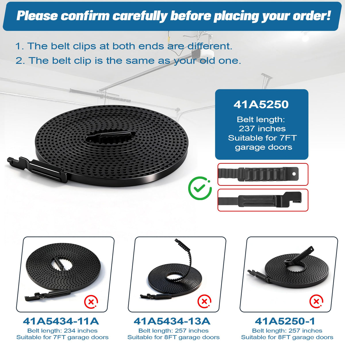 Marketty 41A5250 belt length 237 inches, suitable for 7-foot doors.