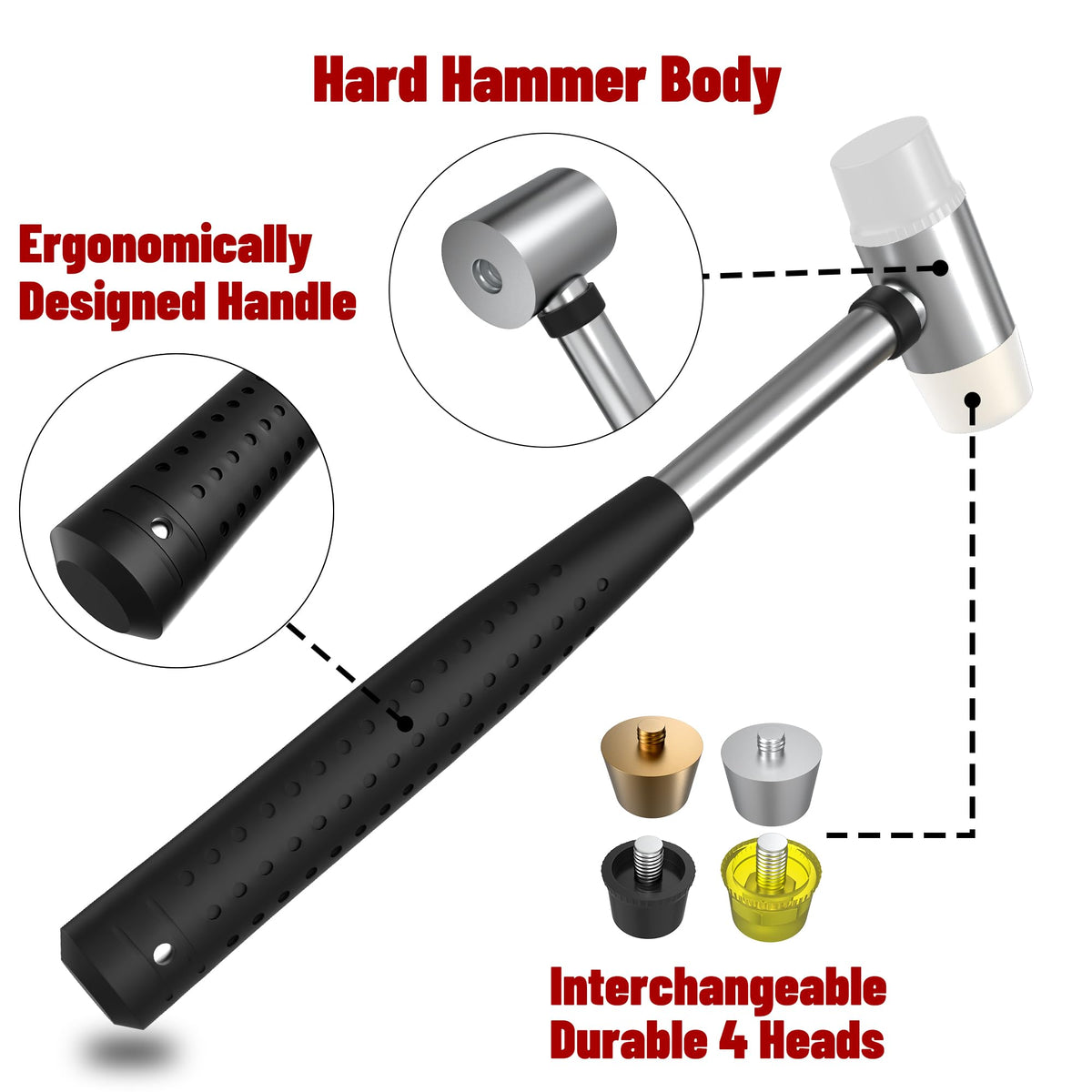 Marketty compact hammer with non-slip rubber grip for steady control