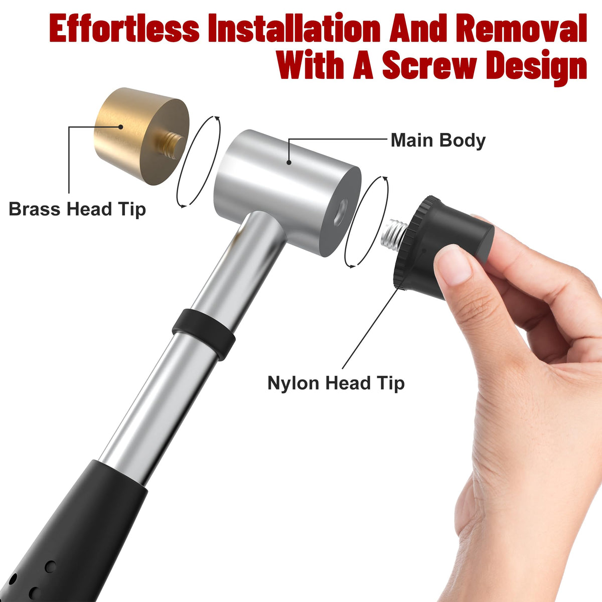 Marketty nylon head close-up prevents marring during delicate assembly