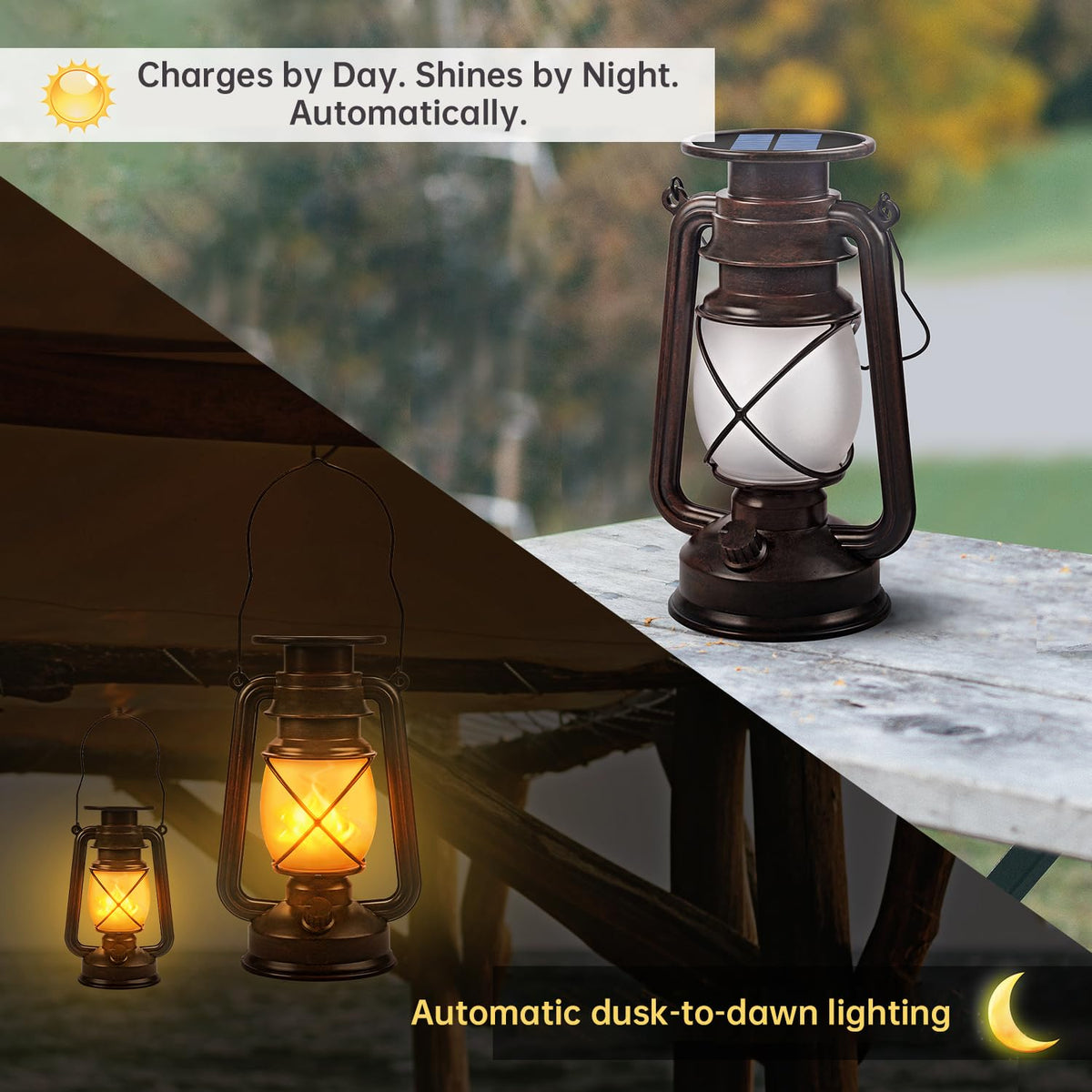 Marlrin dancing flame LED lantern creates realistic flicker for garden or walkway evenings.