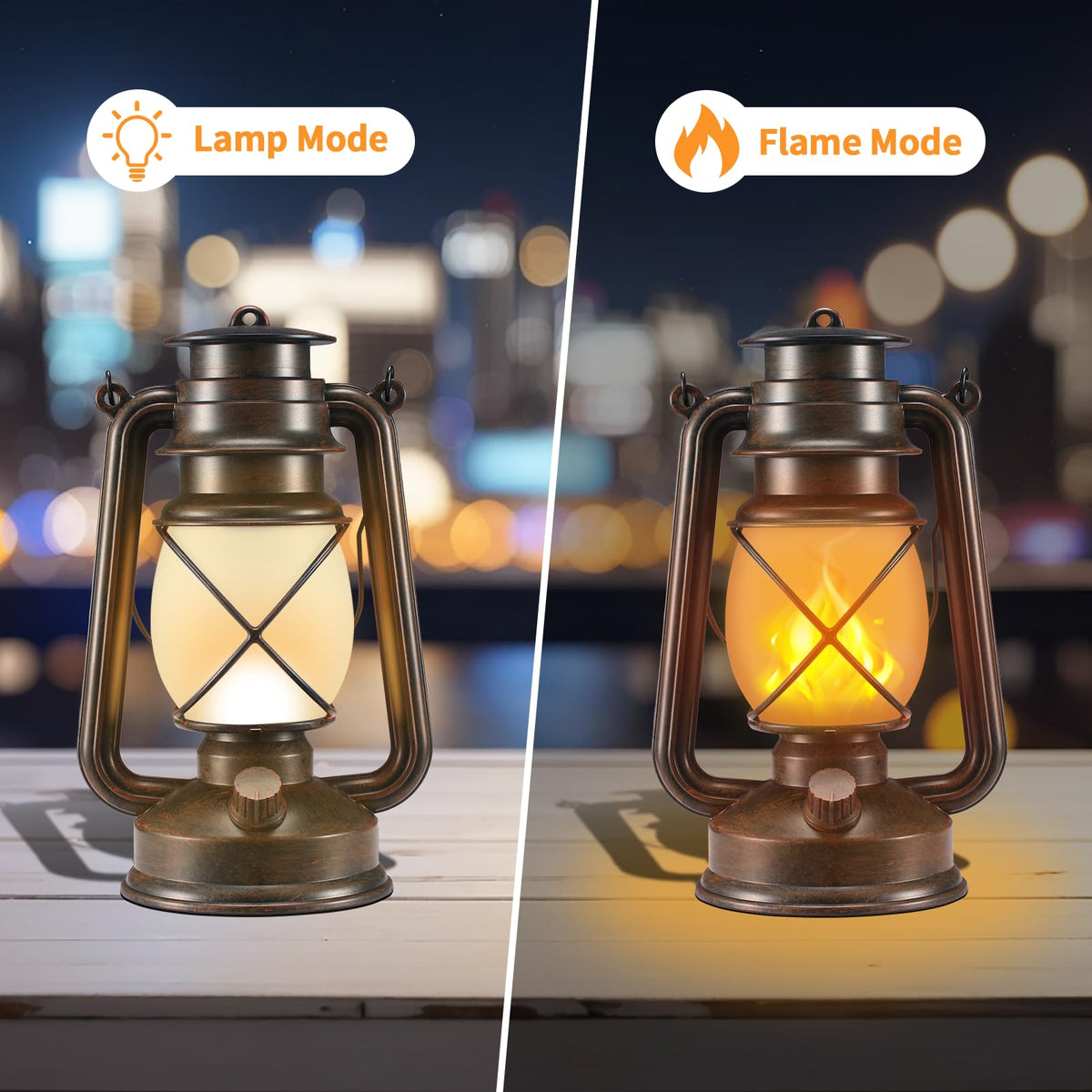 Marlrin lantern in flame mode with remote for easy backyard lighting.