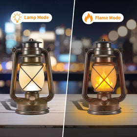 Marlrin lantern in flame mode with remote for easy backyard lighting.