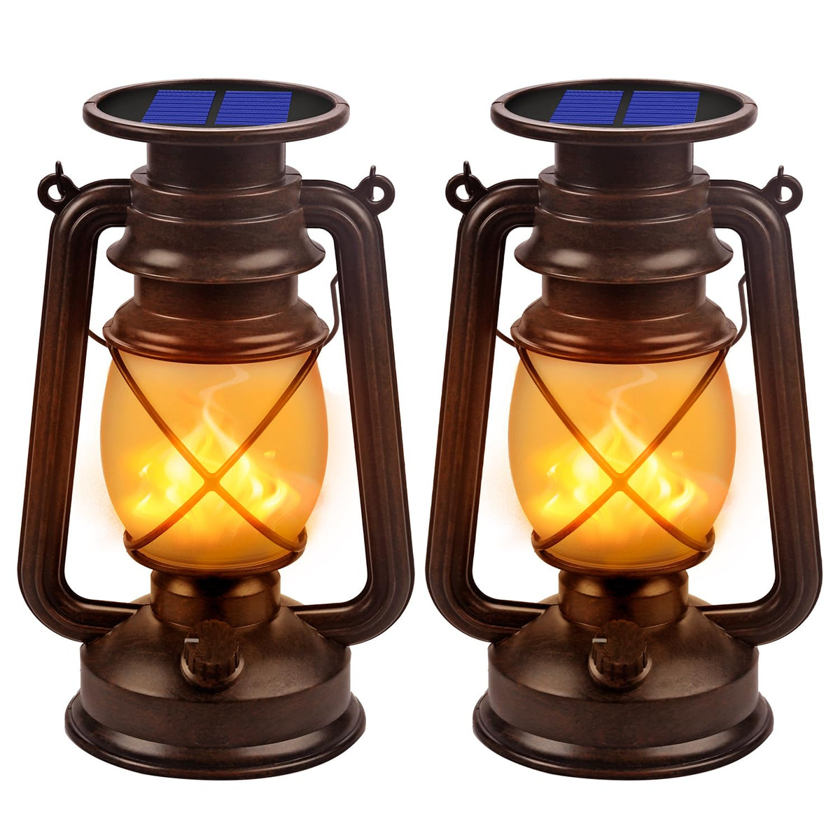 Marlrin solar lantern outdoor hanging flame LED provides warm ambiance for patios.