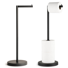 Marmolux Acc free standing toilet paper holder demonstrating four-roll capacity for easy bathroom access