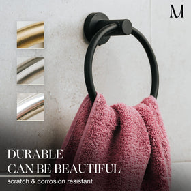 Marmolux ACC matte black towel ring side mount showing wall attachment.