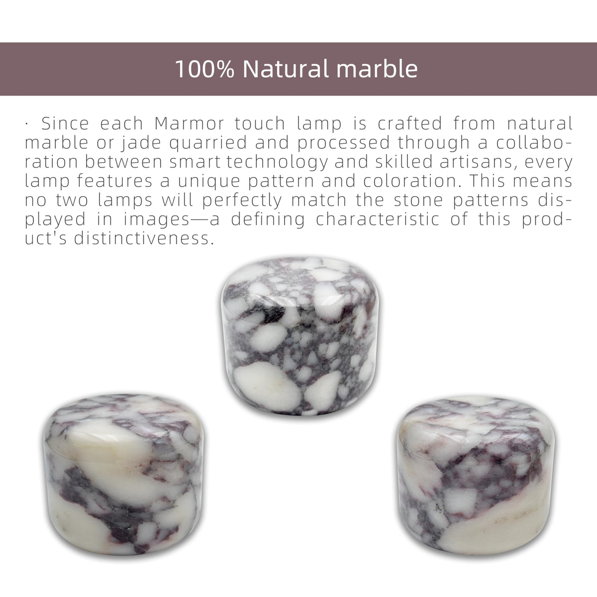 Marmor marble lamp table top view reveals distinctive veins and texture.