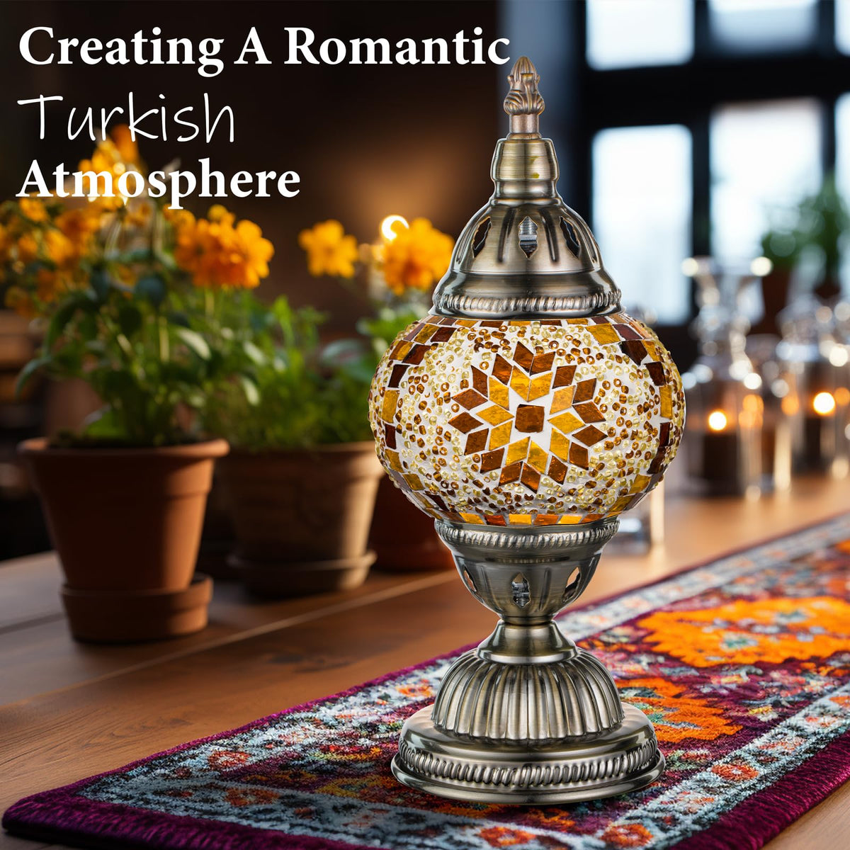 Marrakech mosaic glass shade in yellow brightens bedrooms with decorative charm.