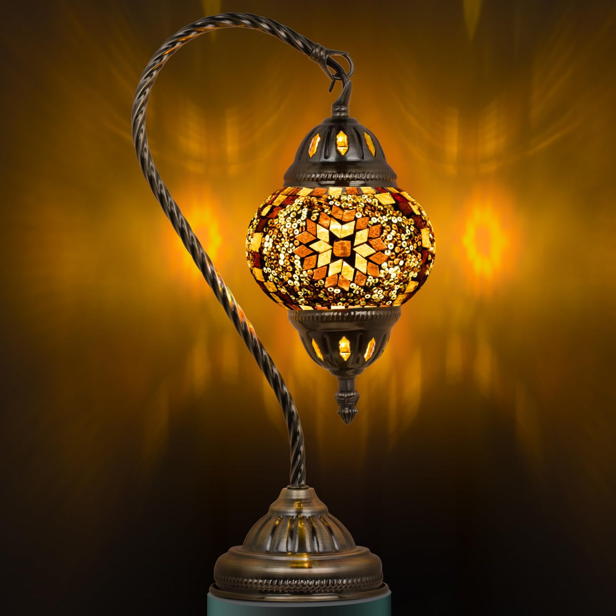 Marrakech Tiffany lamp with swan-neck base enhances living spaces