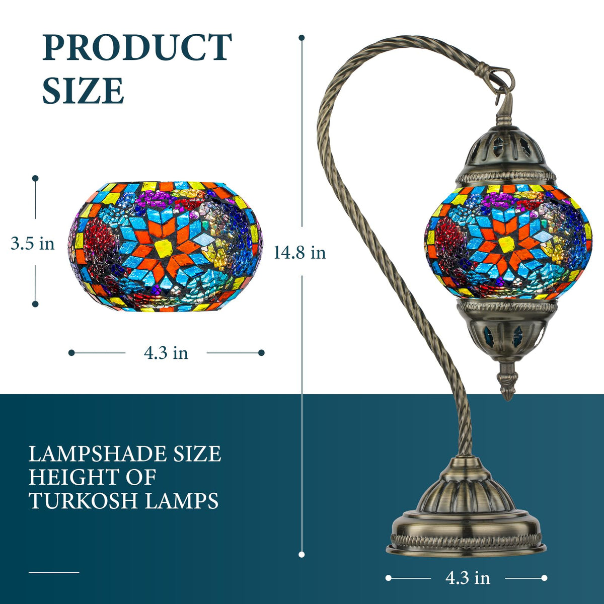 Marrakech mosaic glass shade glows with vibrant colors using the included LED bulb
