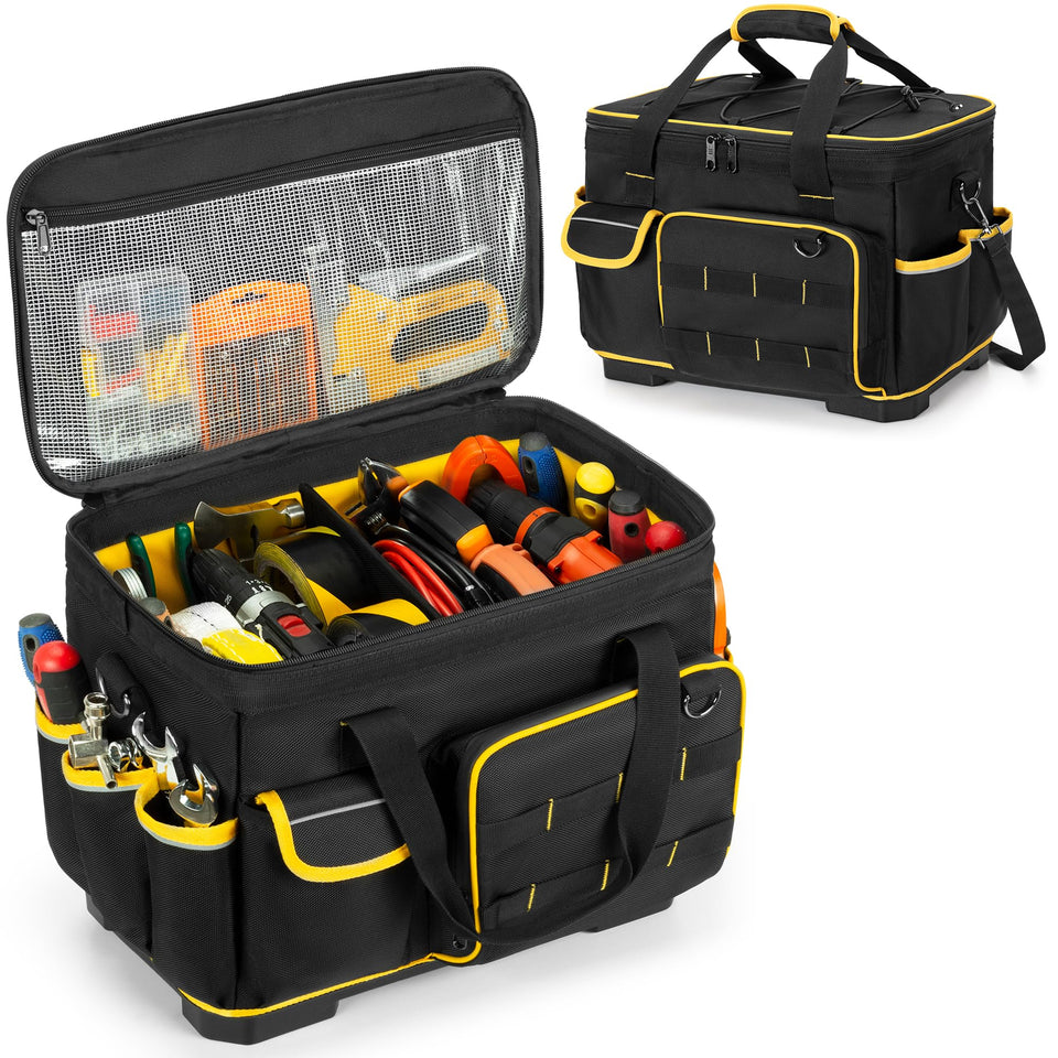 Marscamd 16-inch tool bag with hard bottom keeps contents dry and upright.