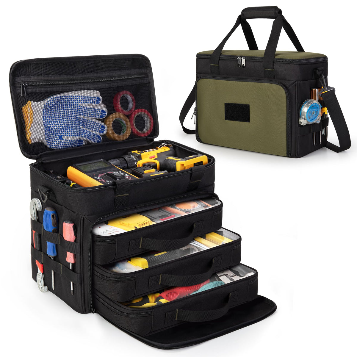 Marscamd 2-layer tool bag with three clear removable cases for organized tools