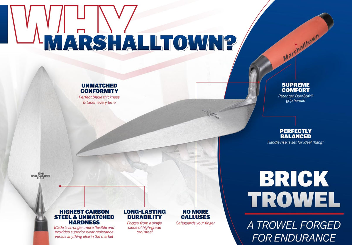 MARSHALLTOWN London trowel finished edge for smooth mortar joints.
