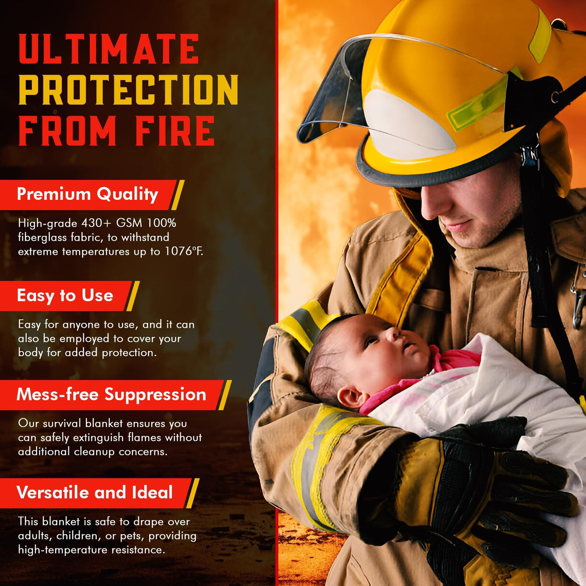 Mart Cobra fire blanket in kitchen use scenario, smothering flames