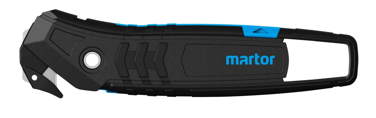 Martor Secumax 350 full view shows concealed blade safety design for safer wrap cutting.