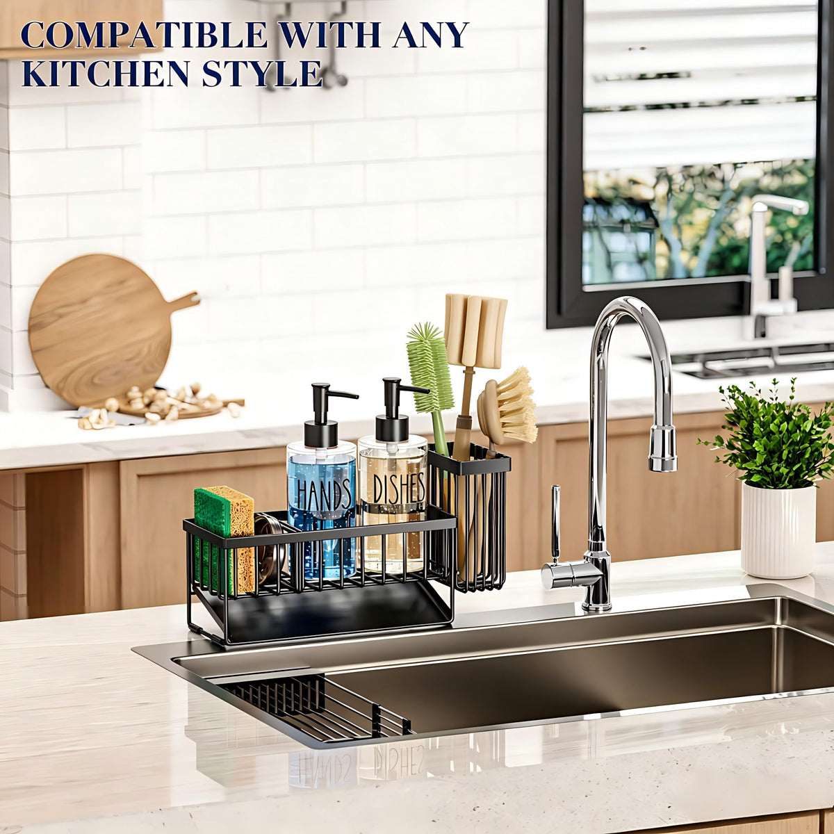 Masadi black metal and glass kitchen setup complements modern decor.