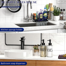 Masadi metal sink organizer with sponges keeps cleaning essentials tidy.