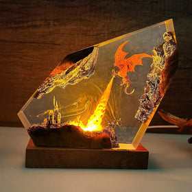 MASDEC Fire Dragon resin lamp front view with 3D illusion for cozy ambiance