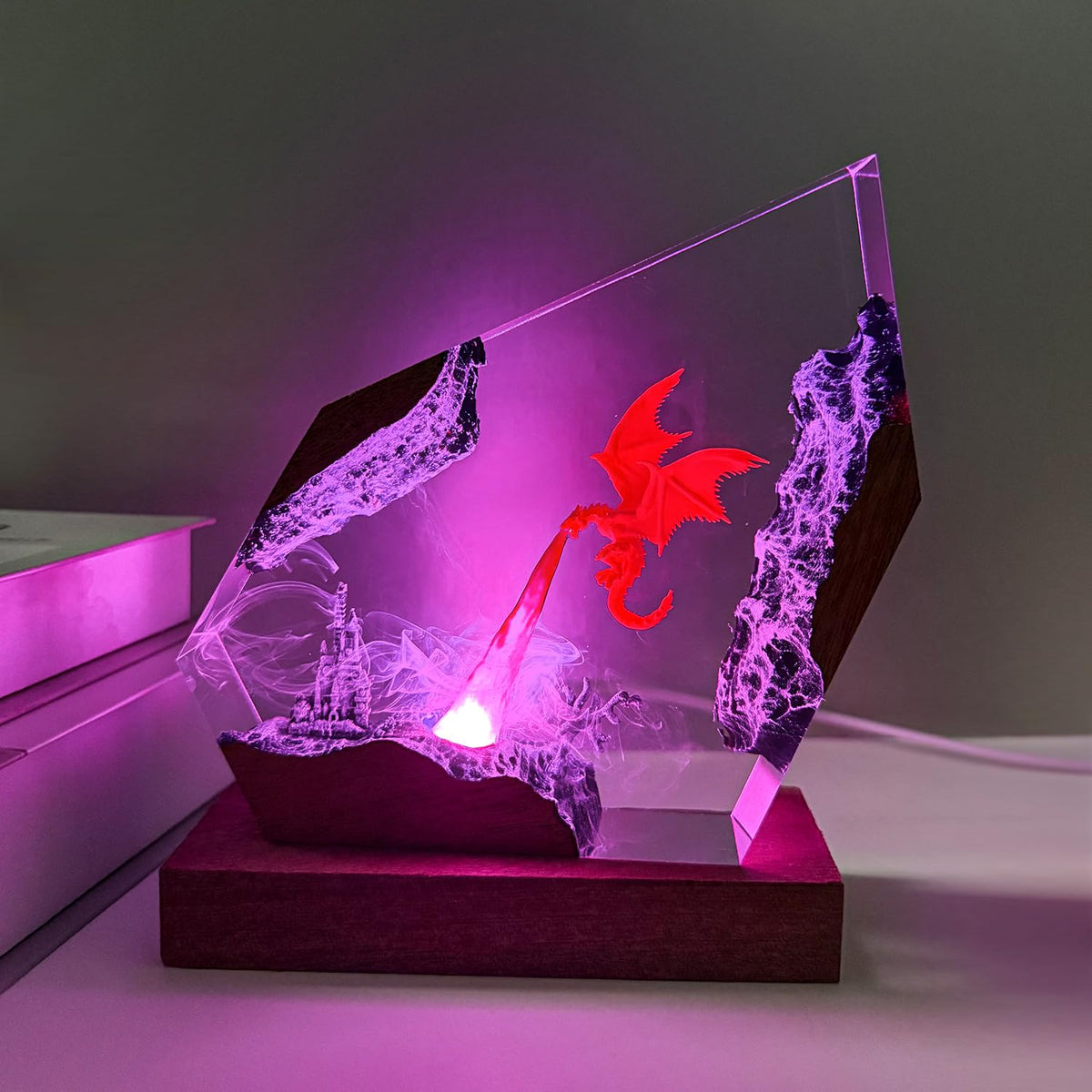 MASDEC Dragon lamp side glow highlighting colorful LEDs for gaming space