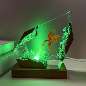 MASDEC Resin dragon lamp with natural wood base for elegant decor