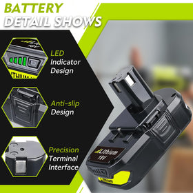 Masione two-pack 18V batteries for Ryobi tools and spare power.