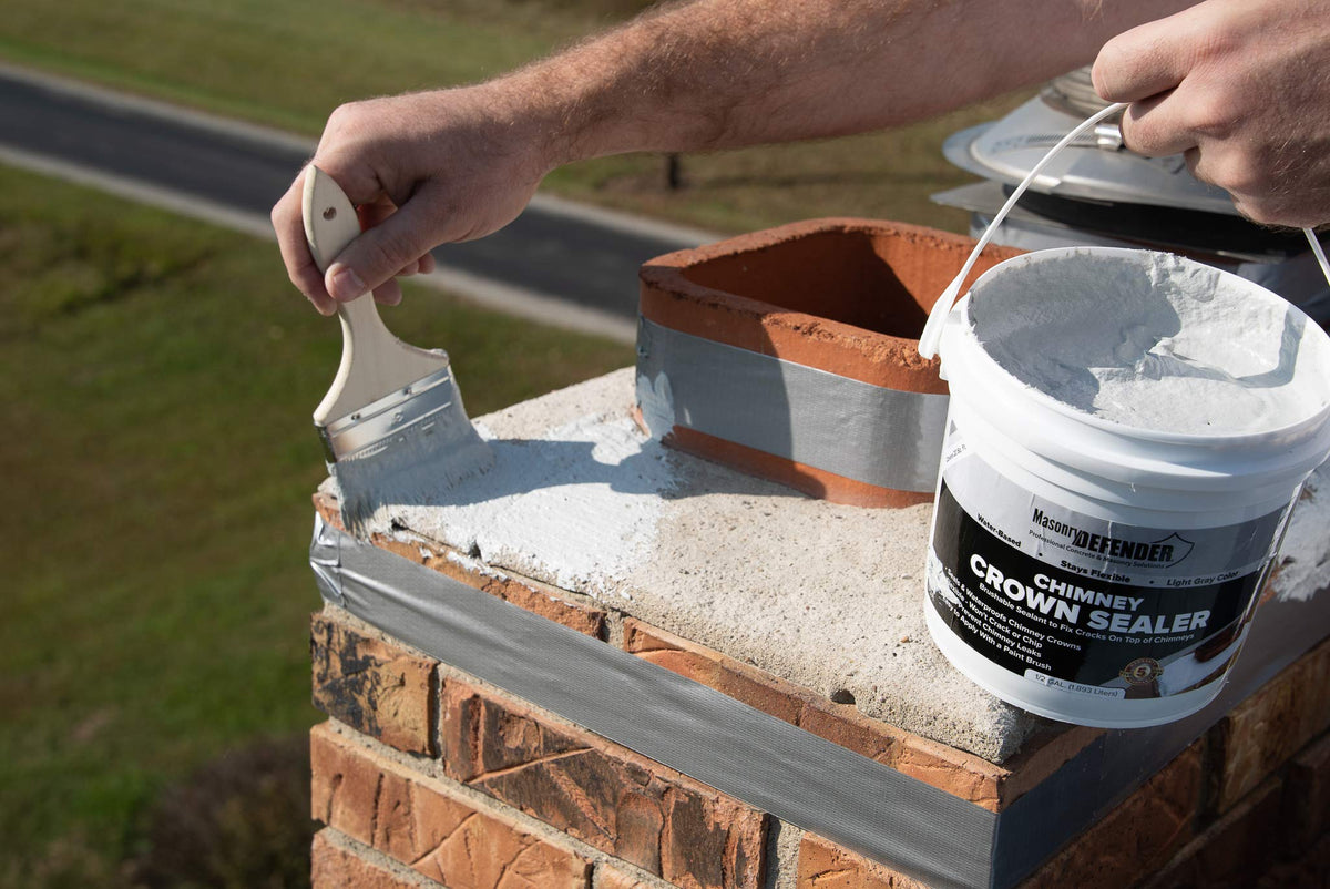 MasonryDefender Chimney Crown Sealer forms a flexible waterproof membrane on masonry crowns