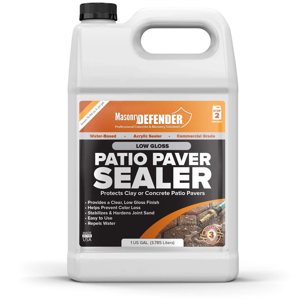 MasonryDefender patio paver sealer with low gloss protects color