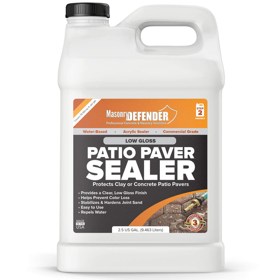 MasonryDefender patio paver sealer milky-white application dries clear for a low-gloss finish.