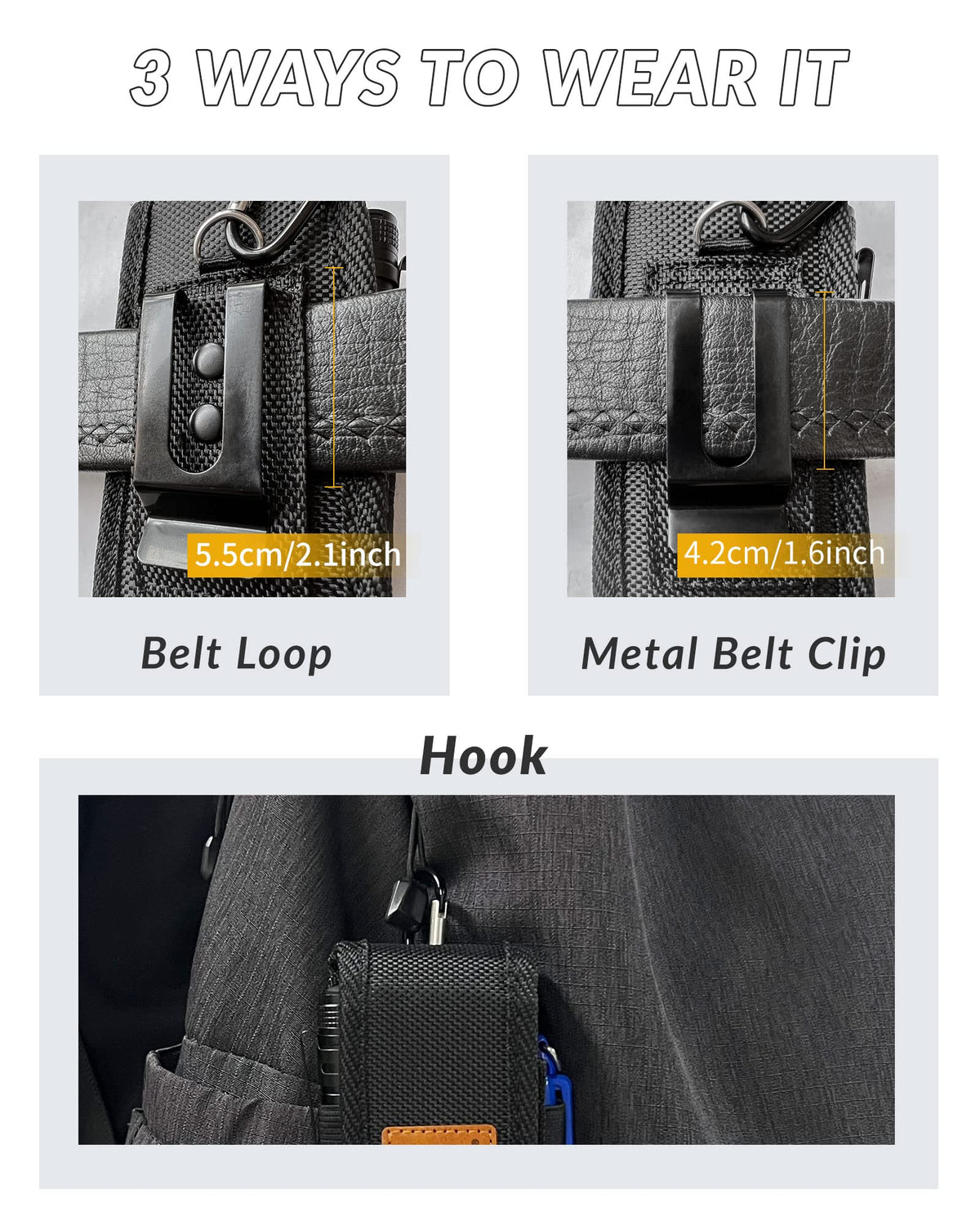 MASRIN multitool sheath attached to backpack via hook.