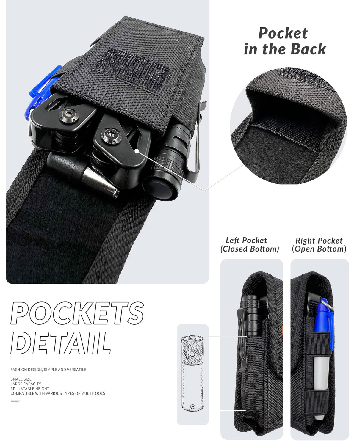 MASRIN multitool sheath with belt clip and belt loop.