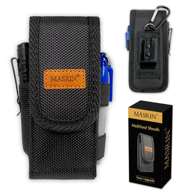 MASRIN multitool sheath close-up showing secure buckle closure.