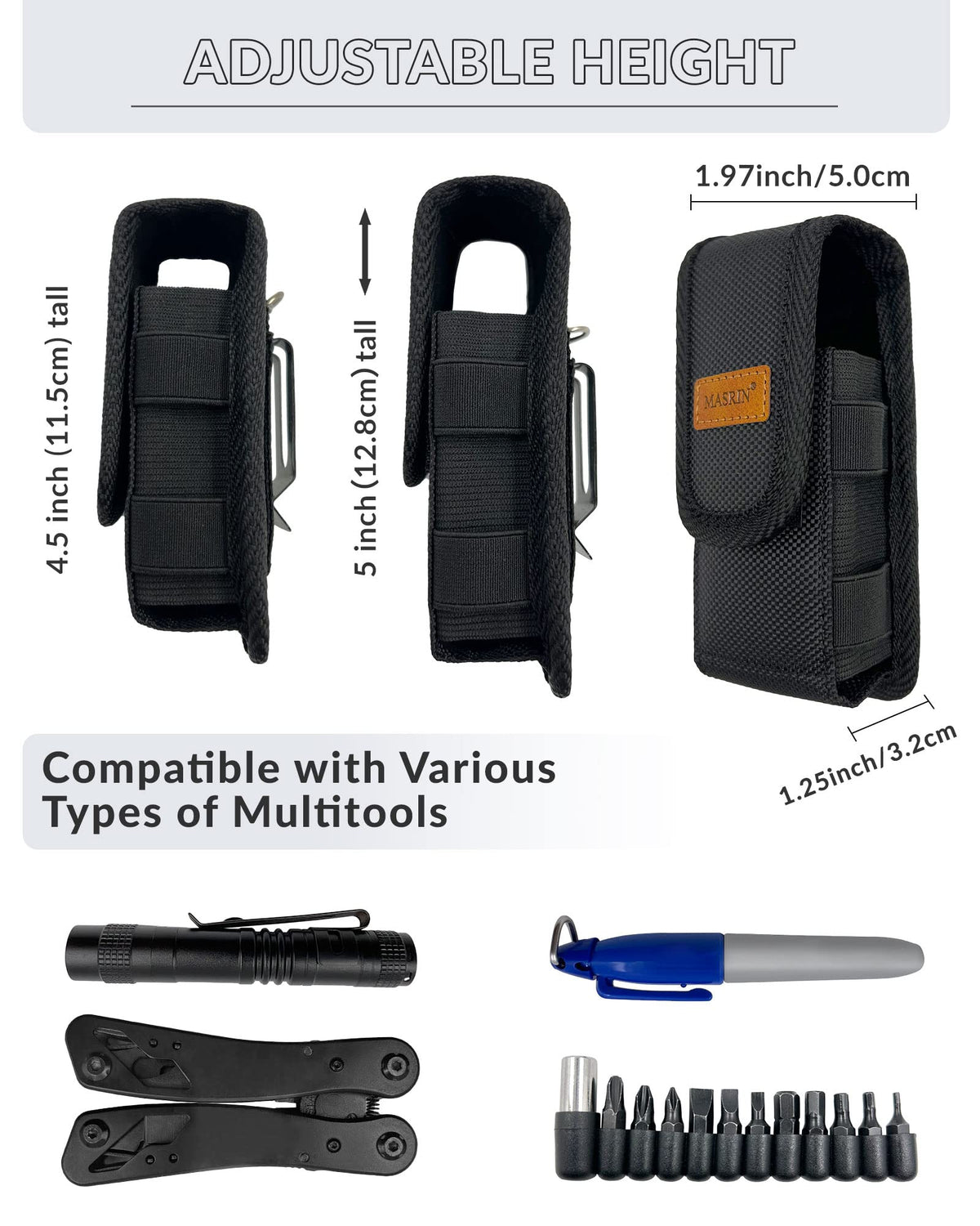 MASRIN multitool sheath rugged nylon exterior protects tools.