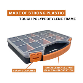 Massca hardware organizer with removable dividers to customize the interior layout.