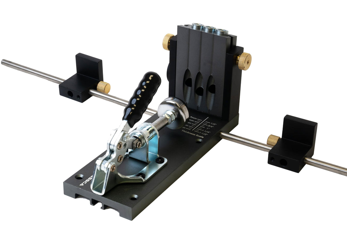 Massca Pro M2 depth-adjustment-knob provides customizable hole depth for different woods.