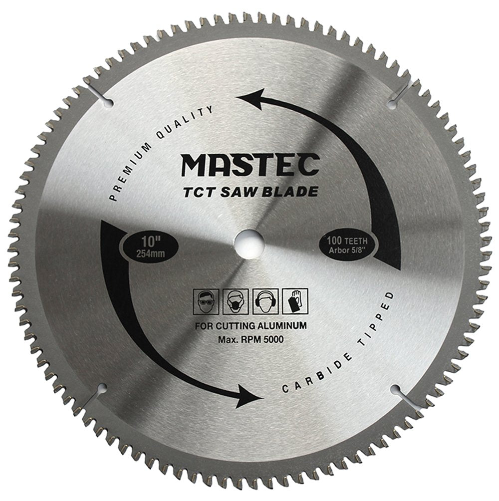 MASTEC 10-inch blade with 100 carbide teeth for smooth aluminum cuts.