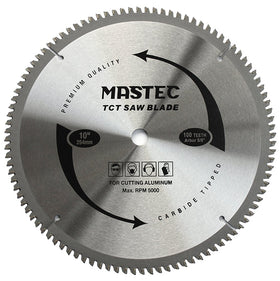 MASTEC 10-inch blade with 100 carbide teeth for smooth aluminum cuts.