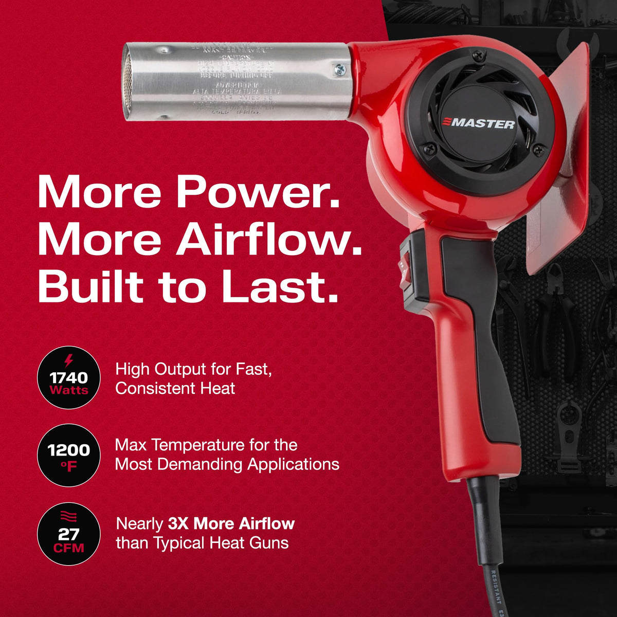 Master Appliance HG-501D side view highlights rugged build for tough jobs.