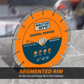 Master Depot 7in blade in dry cutting action with reduced vibration.
