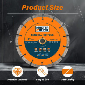 Master Depot 7in blade segmented face showing heat-dissipating design.