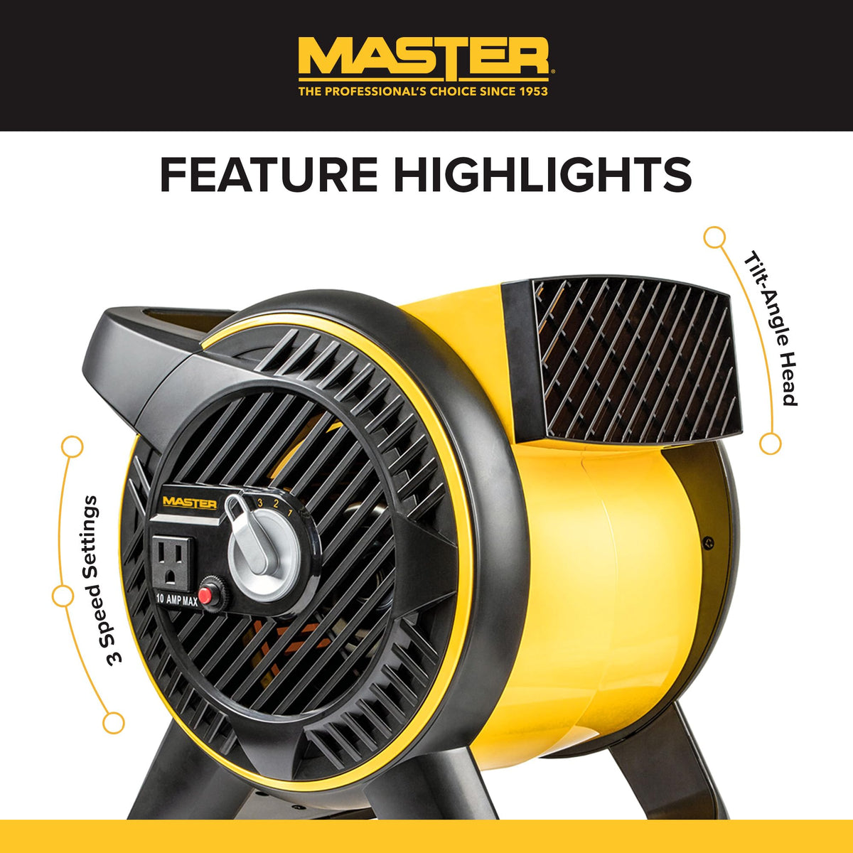 Master Heavy Duty Utility Blower 3-speed control for customizable airflow.