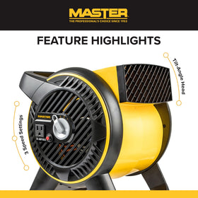 Master Heavy Duty Utility Blower 3-speed control for customizable airflow.