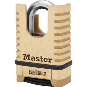 Master Lock 1177D shackle close-up reveals boron-carbide strength and durability.