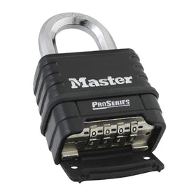 Master Lock 1178 bottom padlock front view in black and silver for security