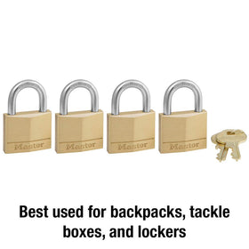 Master Lock 140Q four-pack keyed padlocks ready for use.