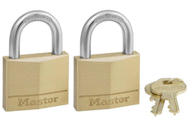 Master Lock 140T solid brass padlock body resists corrosion for indoor/outdoor use