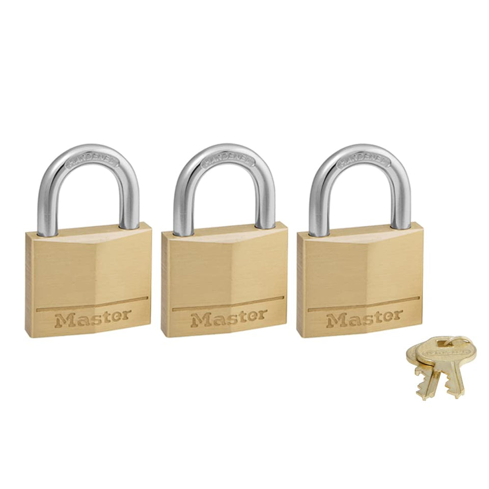 Master Lock 140TRI solid brass padlock body resists corrosion for outdoor use.