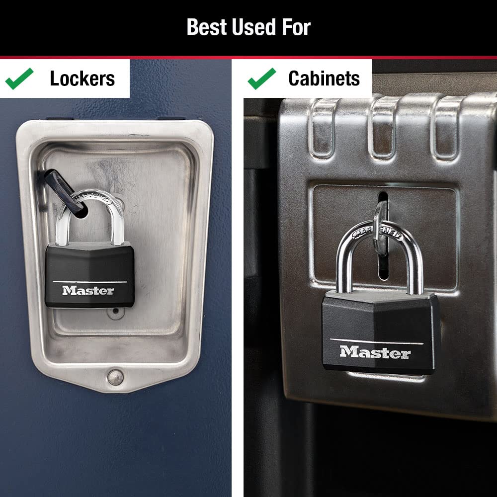 Master Lock 141Q covered padlock side angle highlighting rugged shackle