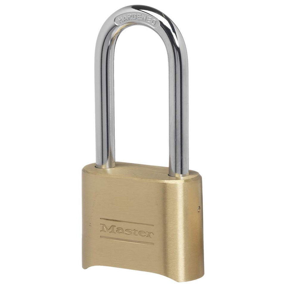 Master Lock 175LH padlock with brass body—sturdy gate or shed security.