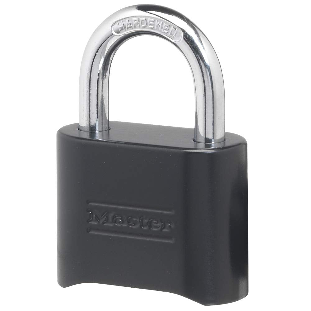 Master Lock 178D padlock front view shows a sturdy body for indoor and outdoor security.