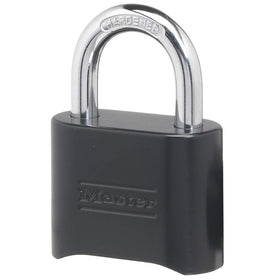 Master Lock 178D padlock front view shows a sturdy body for indoor and outdoor security.