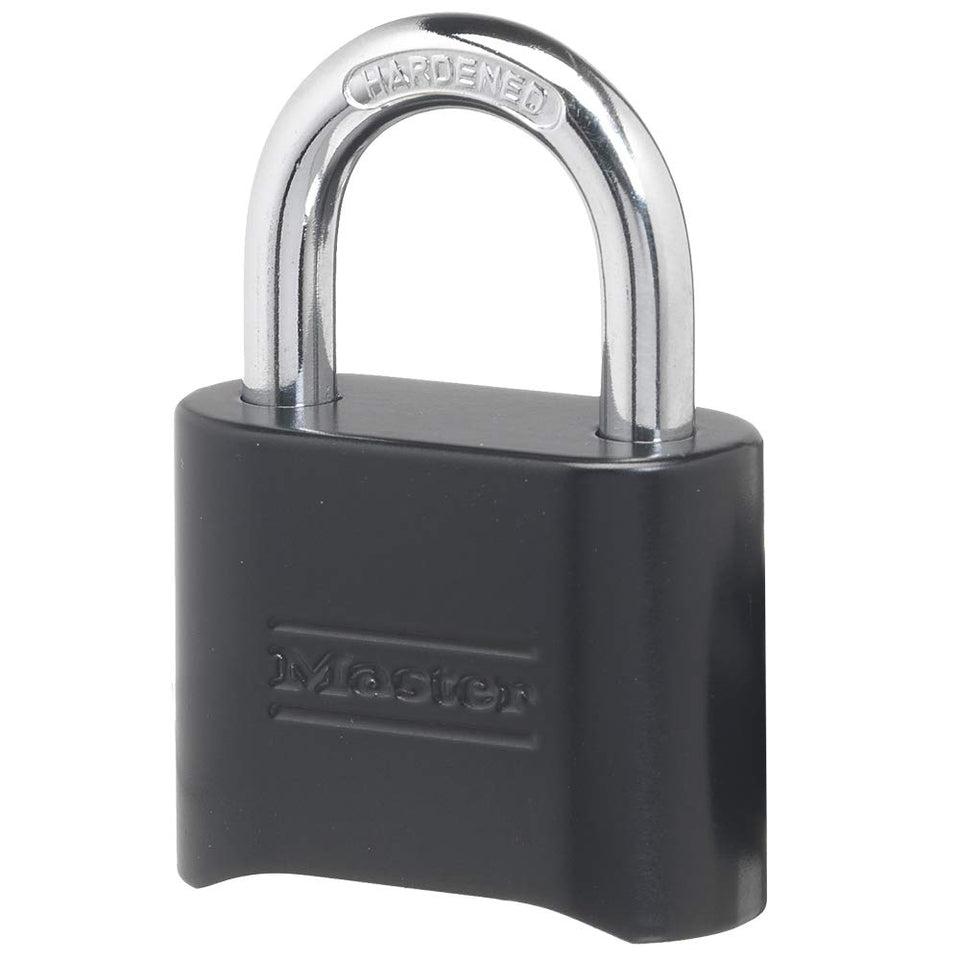 Master Lock 178D padlock front view shows a sturdy body for indoor and outdoor security.